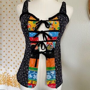 Vintage Patchwork Tie Front Tank OOAK Festival XS